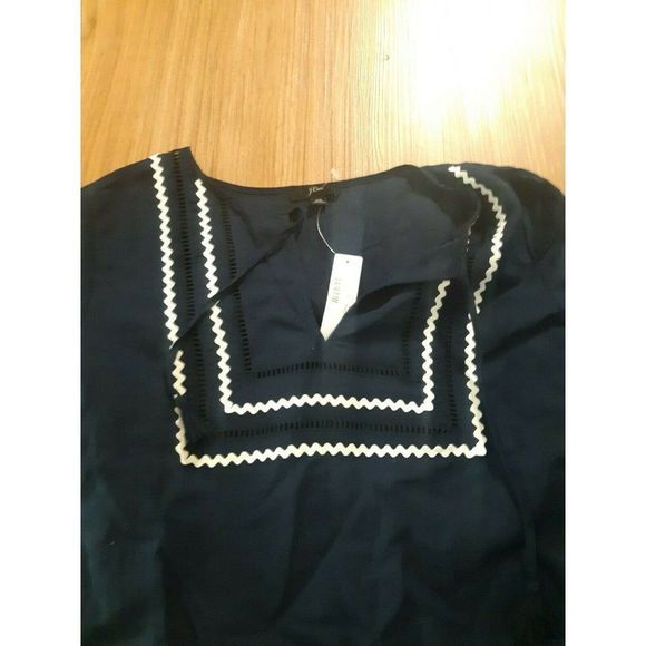 J Crew Long Beach Tunic Dress With Rickrack Trim Blue and White Womens Size XS - Picture 2 of 6